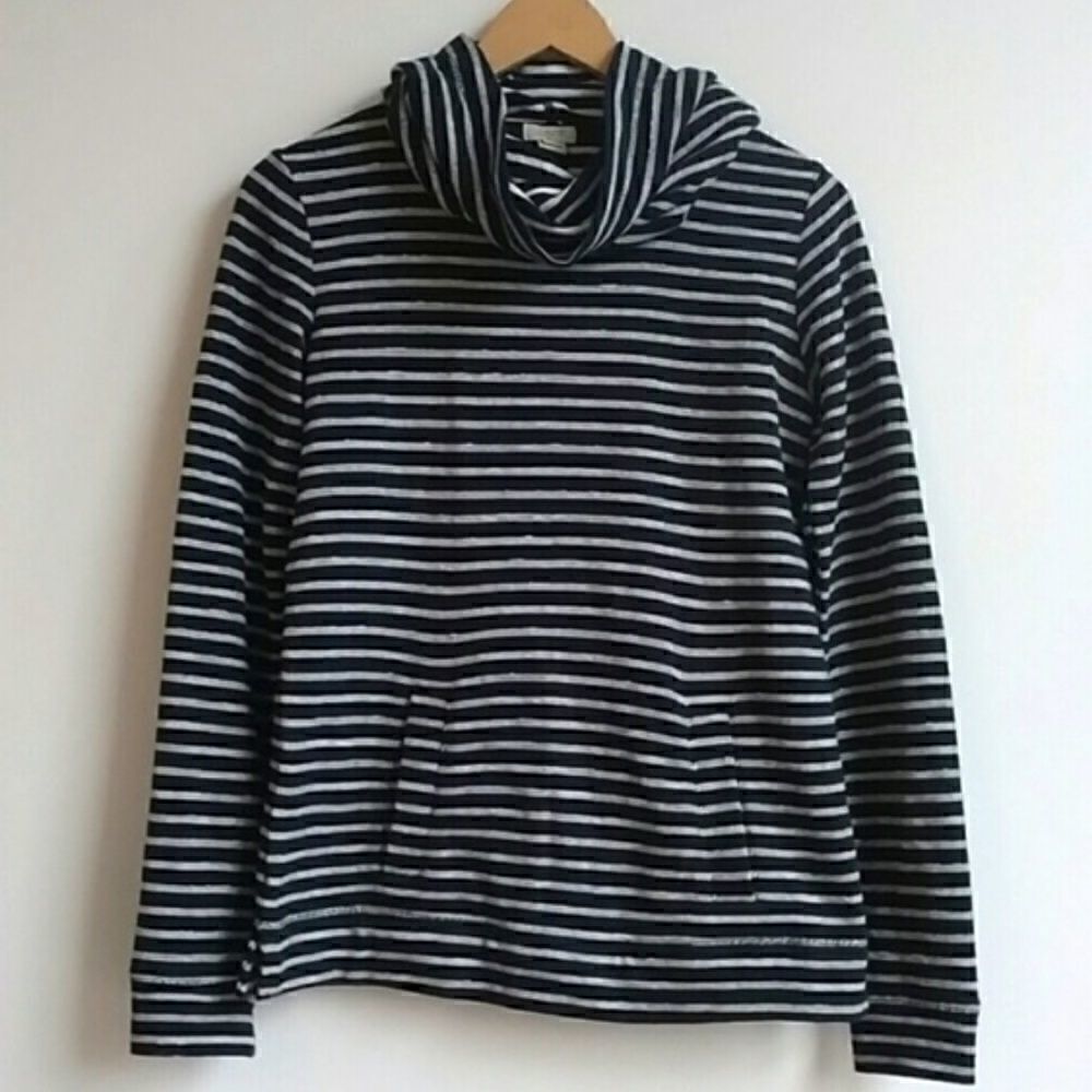 ‎J. Crew Striped Top Navy Blue Cowl Neck Pockets, Size XXS